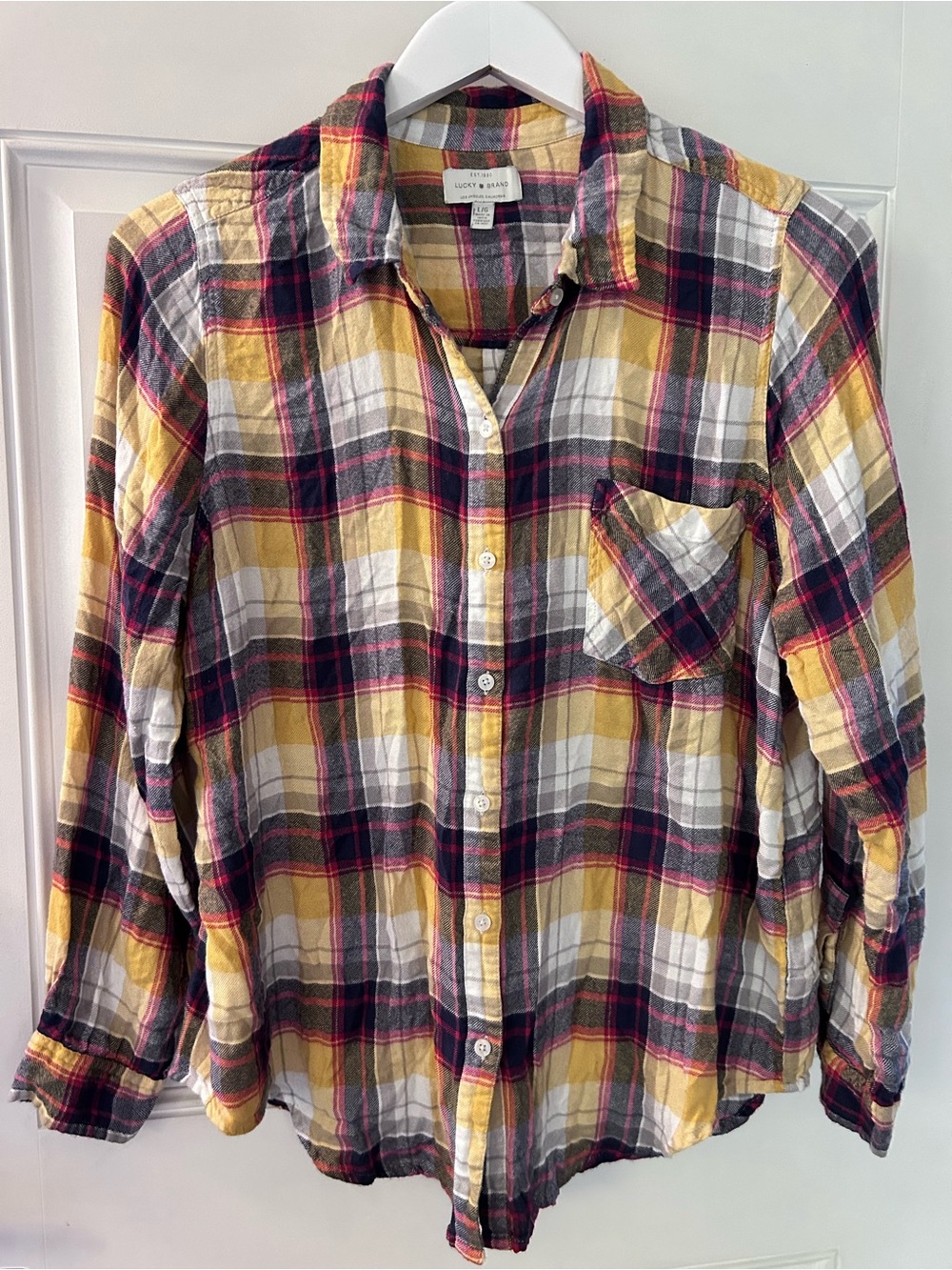 Lucky Brand Yellow, Black & White Plaid Button-Down Shirt